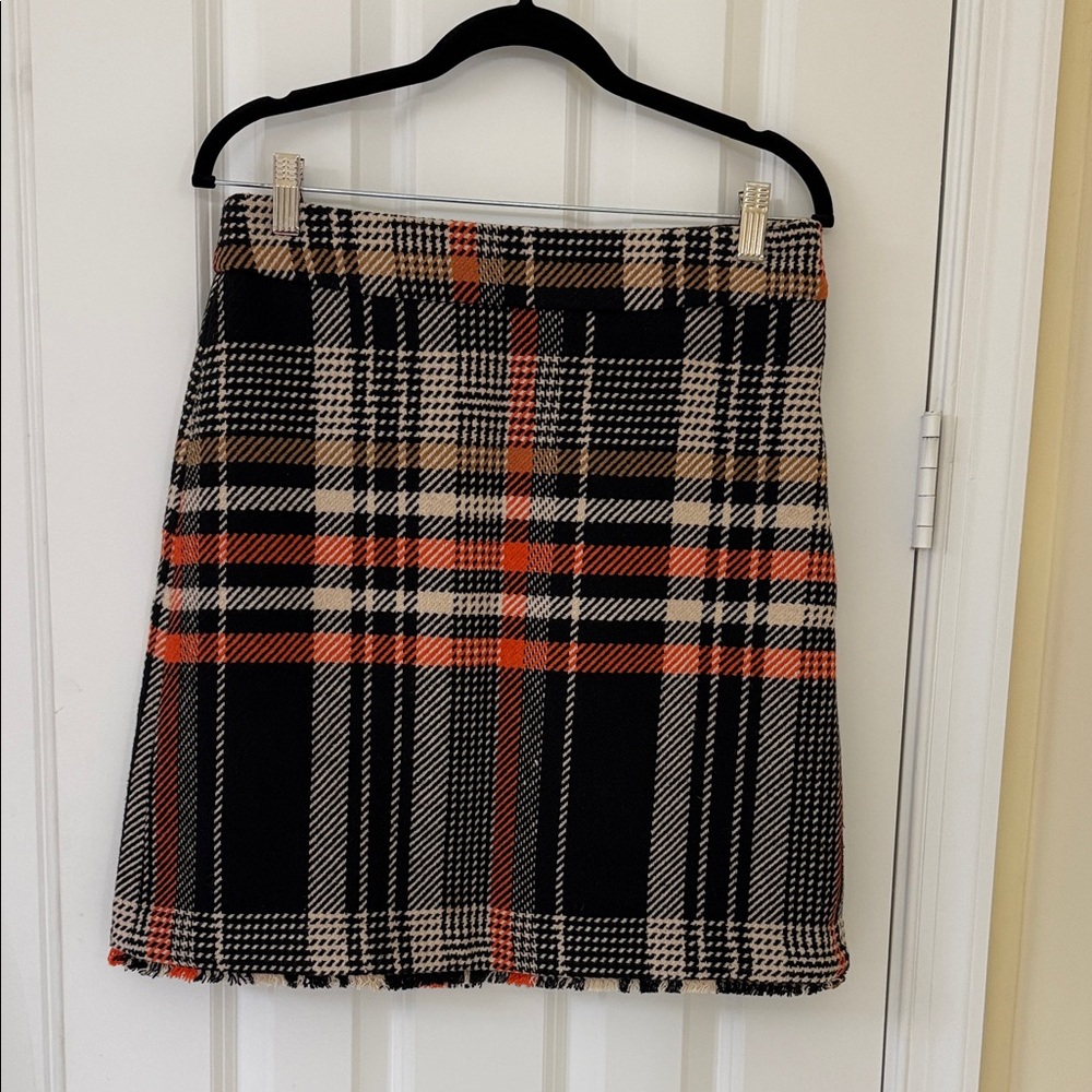 Ann Taylor Black and Orange Plaid Mini Skirt